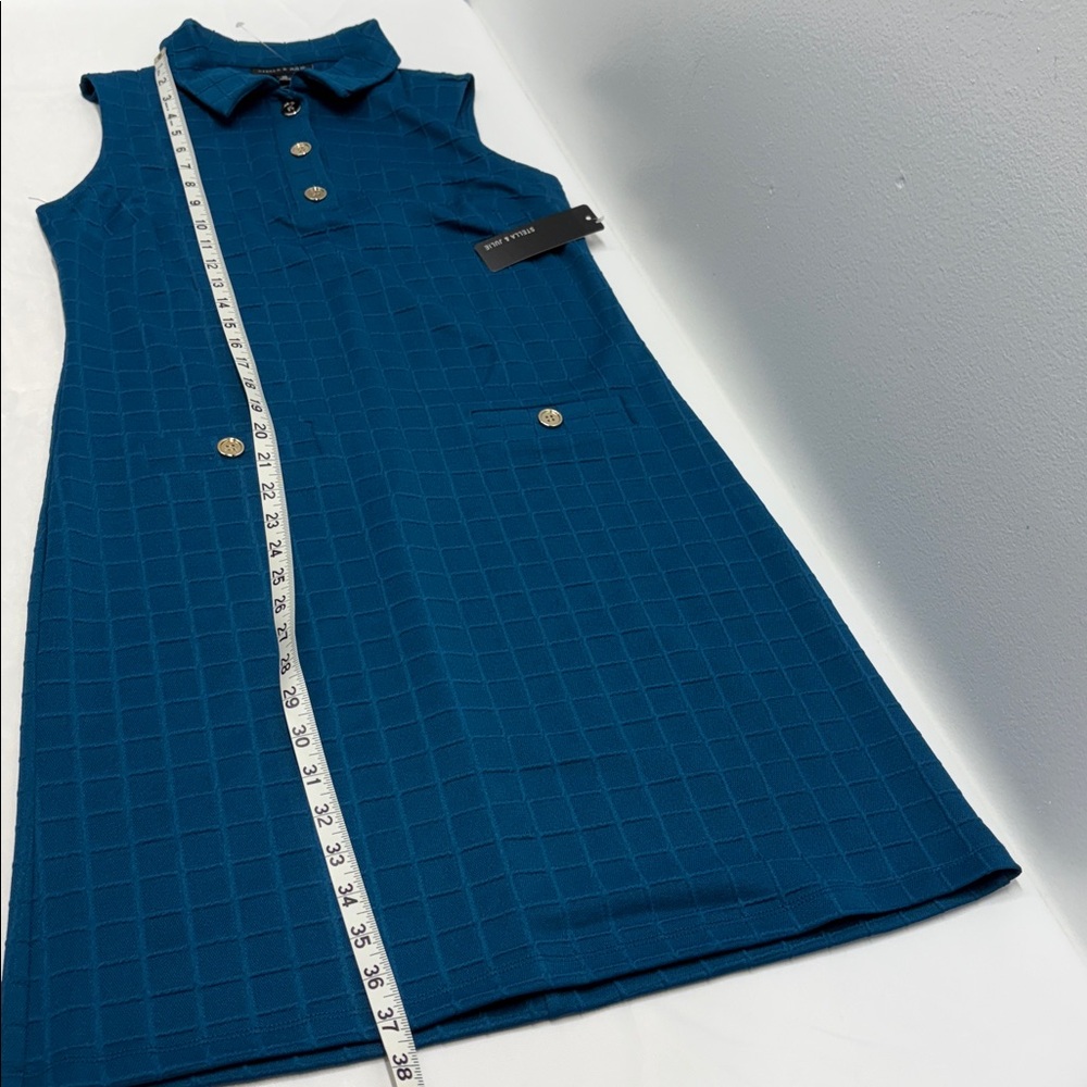 New Stella & Julie Sleeveless teal Blue Textured lapel collar Dress Sz 10 casual - Picture 6 of 8